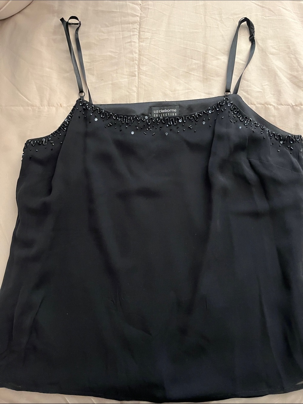 Liz Claiborne Collection Black Beaded Silk Camisole Top Size 12